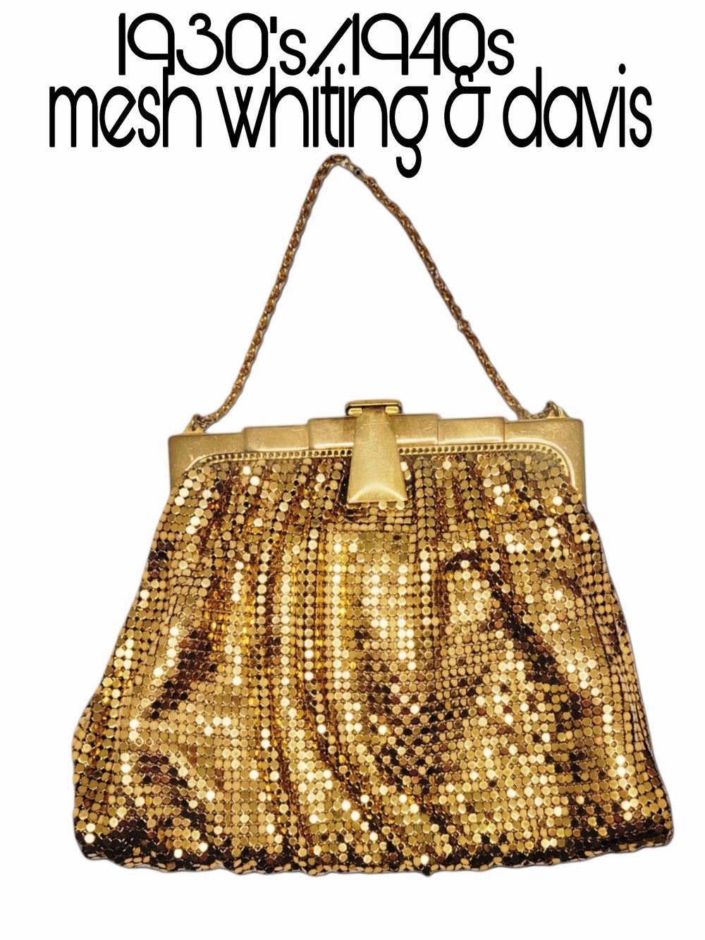 Vintage Mint Condition Whiting & Davis Gold Metal Mesh Evening Bag 1930s 1940s